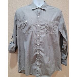 Michael Brandon Gray Button Up Men's Shirt Medium Long Roll Tab Sleeve Pockets